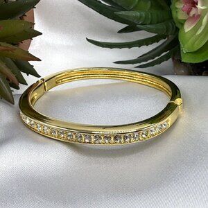 Crystal Gold Tone Hinged Bangle Bracelet